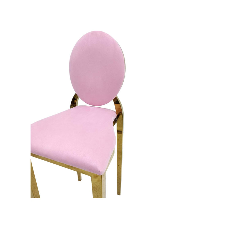 F-BS133-LP Gold Dior barstool with light pink fabric seat covers