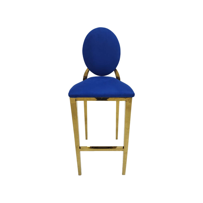 F-BS133-MB Gold Dior barstool with midnight blue fabric seat covers