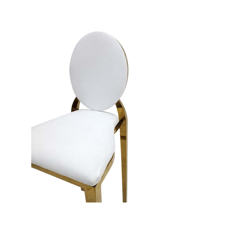 F-BS133-WH Gold Dior barstool with white fabric seat covers