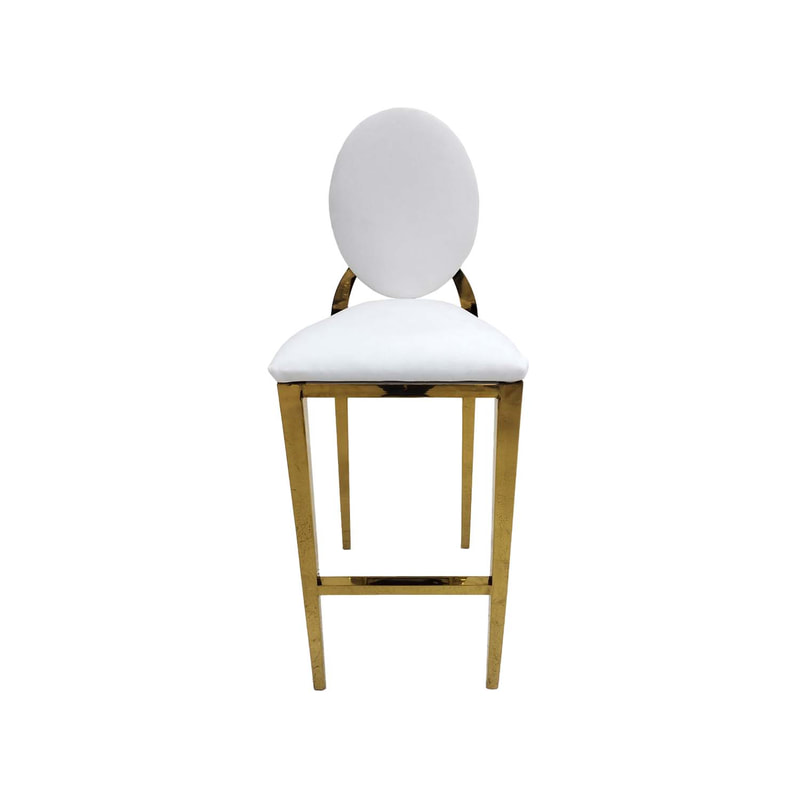F-BS133-WH Gold Dior barstool with white fabric seat covers