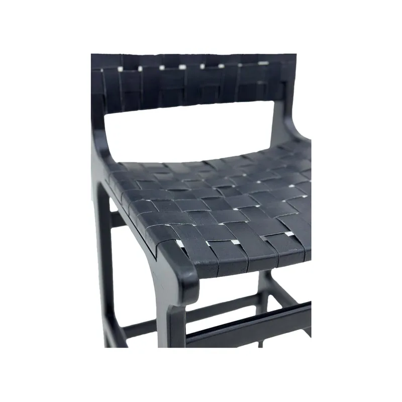 F-BS138-BL Baxter barstool in black leather with black wooden frame
