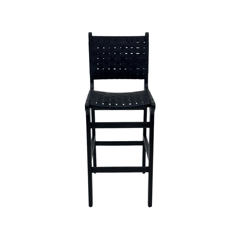 F-BS138-BL Baxter barstool in black leather with black wooden frame