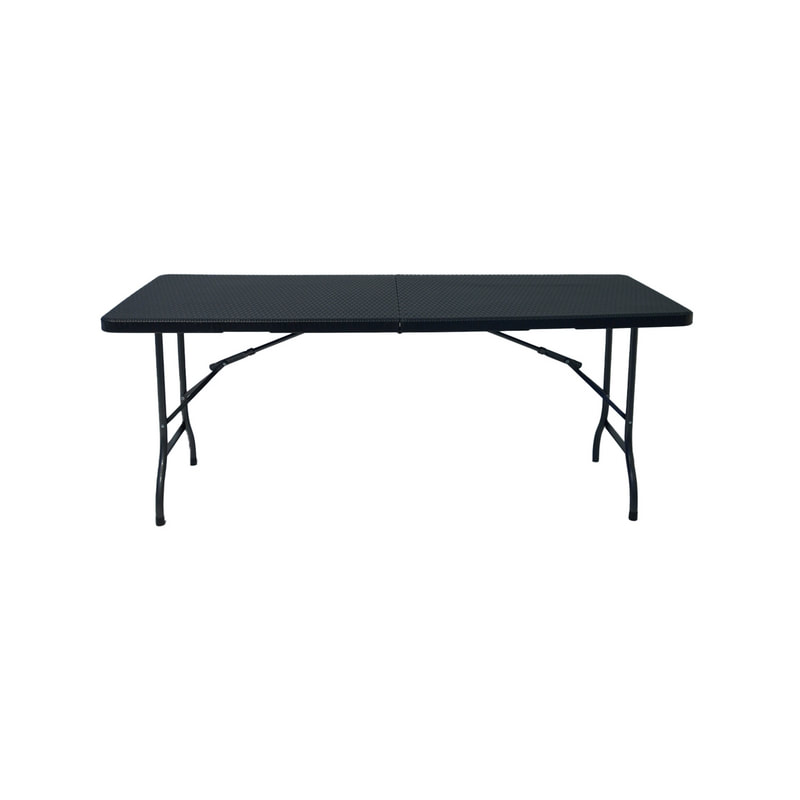 F-BT102-BL Type 2 6ft rectangular banquet table in black with foldable legs