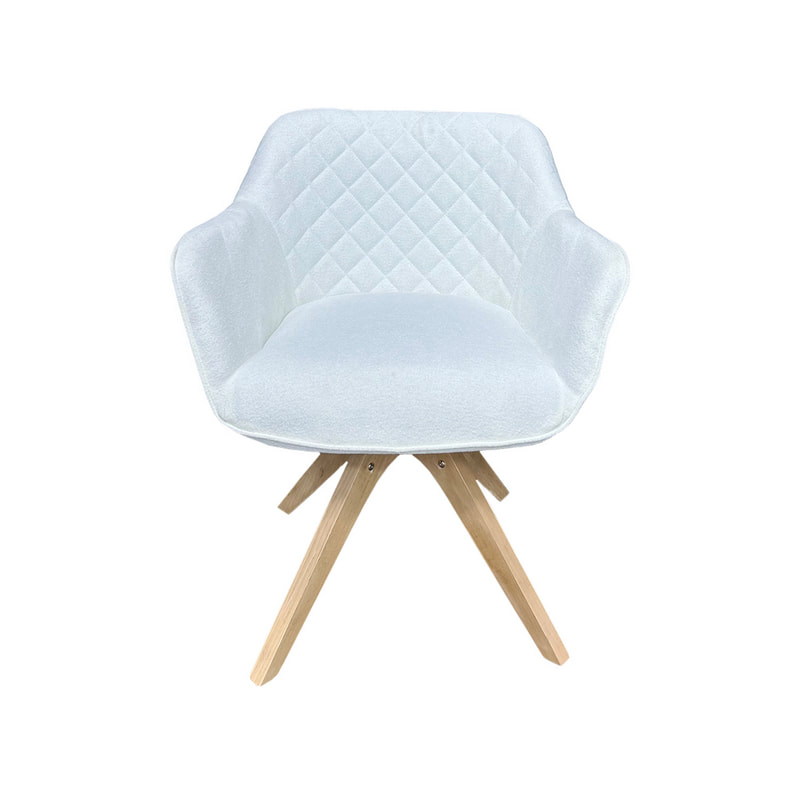 F-CC111-WH Edison club chair in white fabric with wooden legs