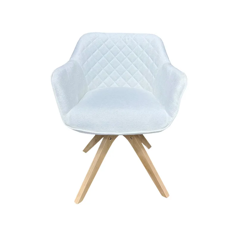 F-CC111-WH Edison club chair in white fabric with wooden legs