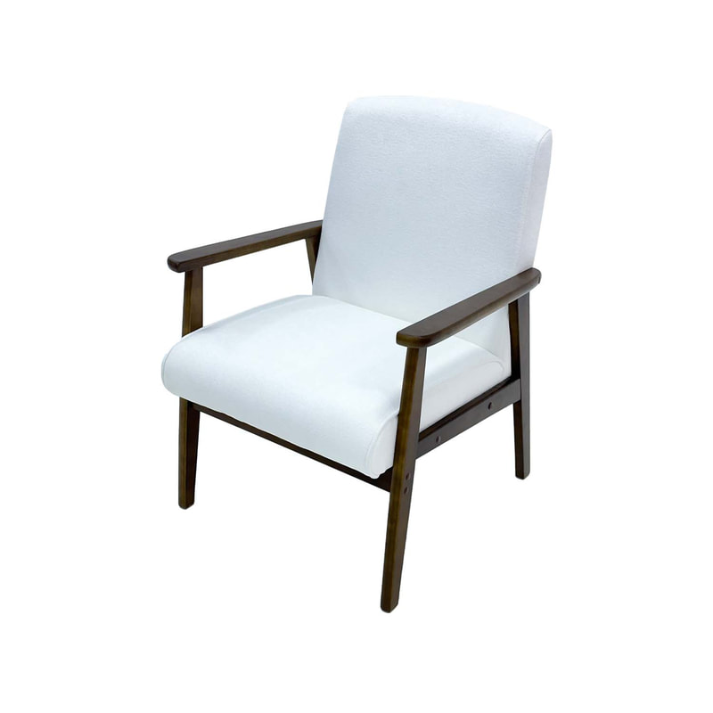 F-CC113-WH Willard club chair in White fabric with wooden frame
