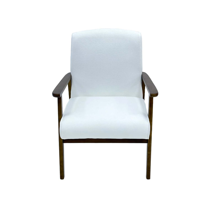 F-CC113-WH Willard club chair in White fabric with wooden frame