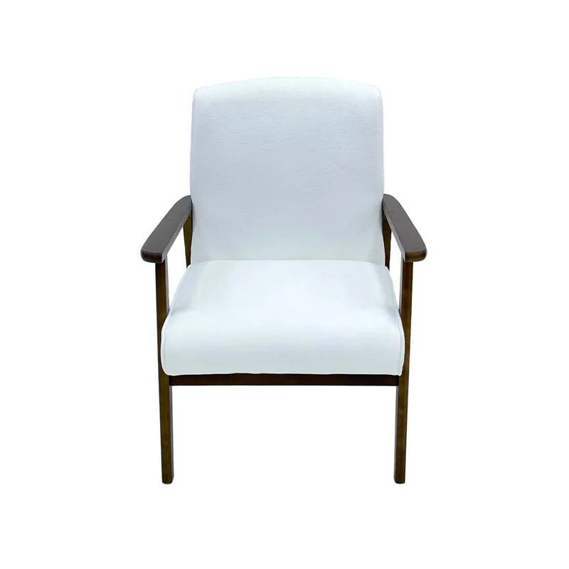 F-CC113-WH Willard club chair in White fabric with wooden frame