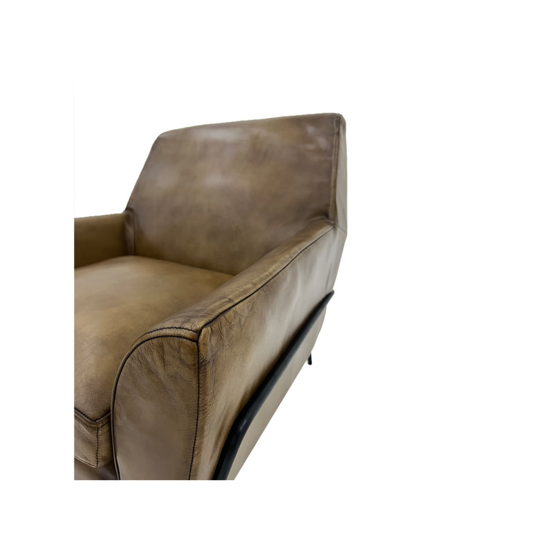 F-CC115-NT Morris club chair in natural tan leather with black powder coated frame