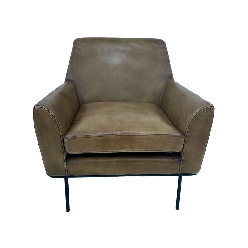 F-CC115-NT Morris club chair in natural tan leather with black powder coated frame