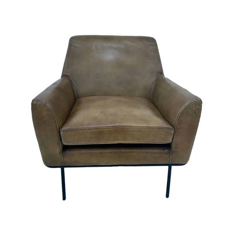 F-CC115-NT Morris club chair in natural tan leather with black powder coated frame
