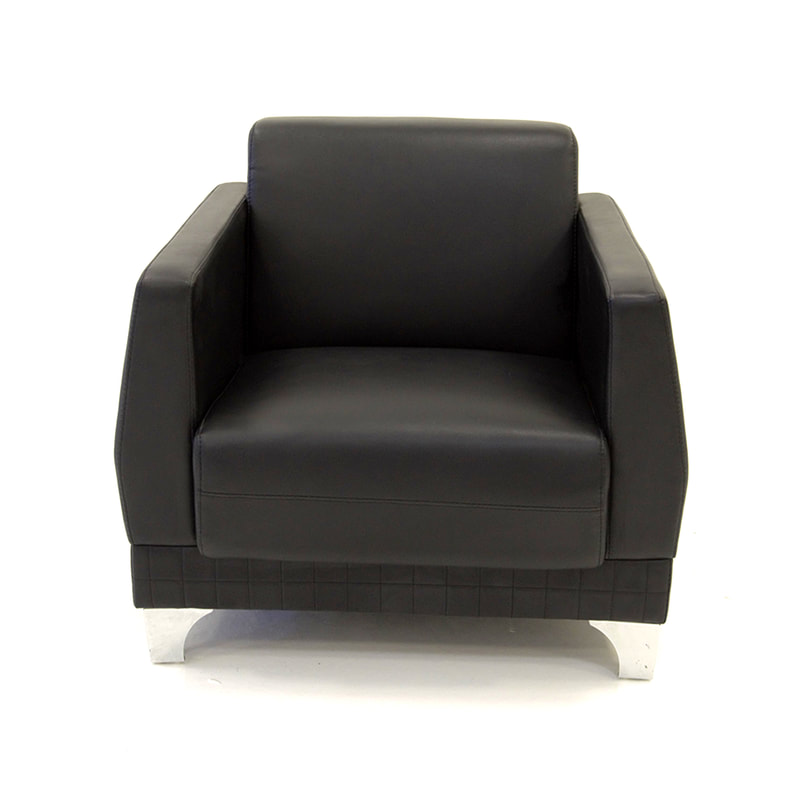 F-CC145-BL Vienna club chair in black leatherette with metal legs