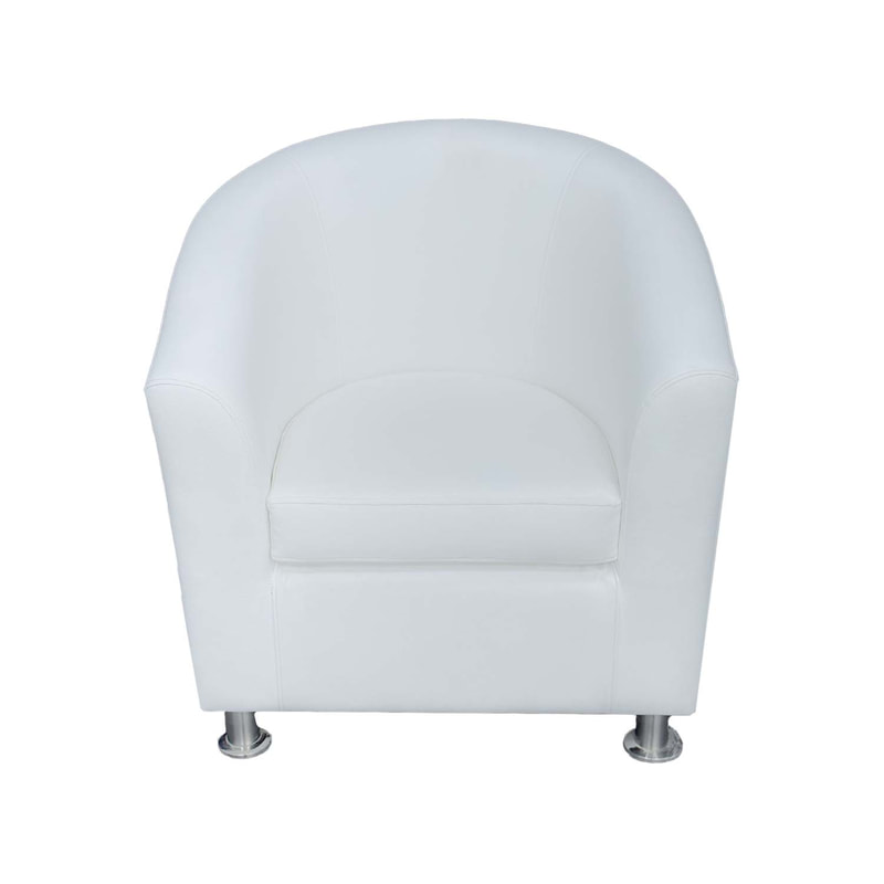 F-CC148-WH Prague club chair in white leatherette with metal legs 