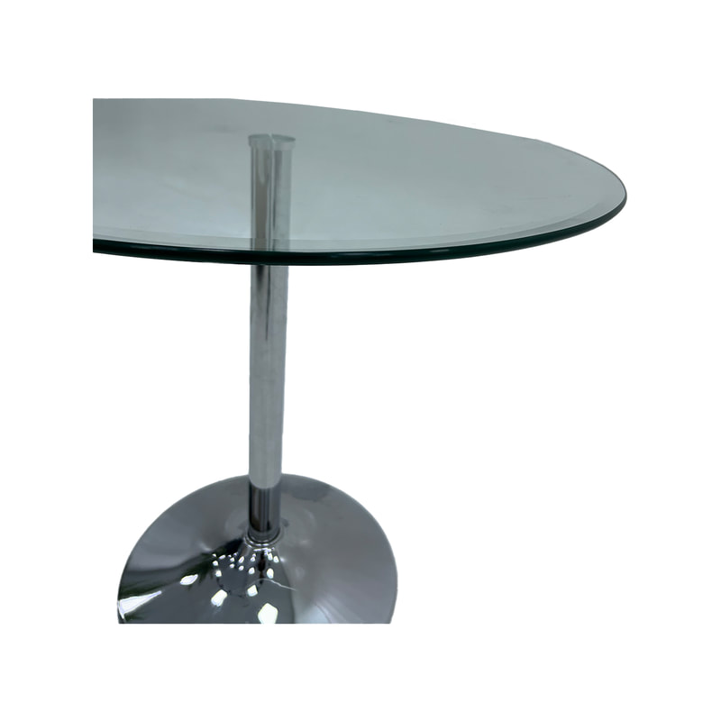 F-CF103-CL Adie round cafe table with glass top and stainless steel base