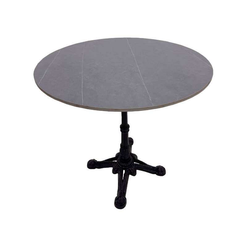 F-CF105-GY Bistro Round Marble Top Table in Black Metal Base 