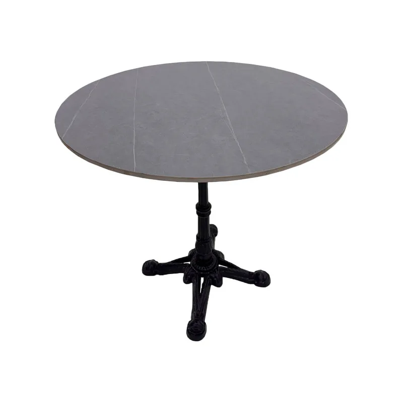F-CF105-GY Bistro Round Marble Top Table in Black Metal Base 