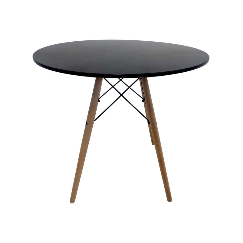 F-CF130-BL Eames cafe table with black top and wooden legs