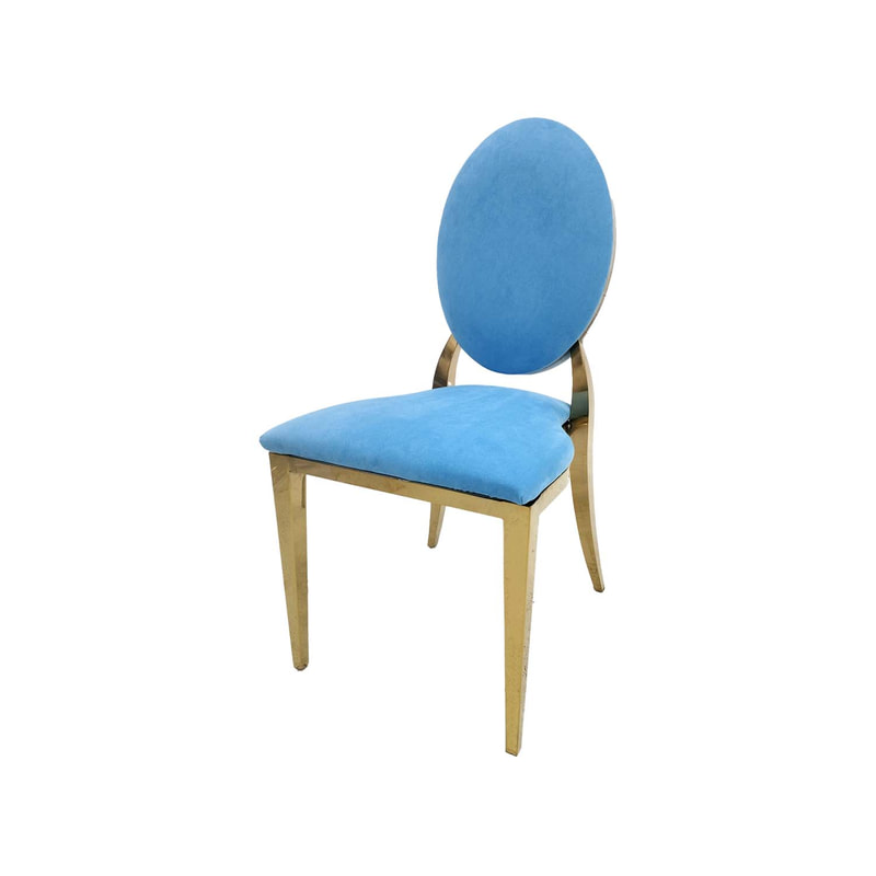 F-CH133-LB Gold Dior chair in light blue fabric