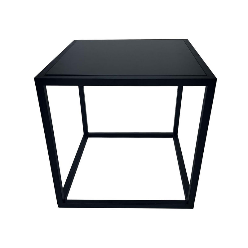 F-CS106-BL Enzo side table with black glass top and black metal frame
