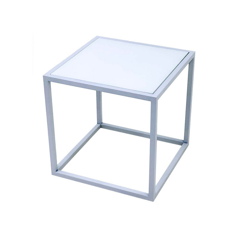 F-CS106-WH Enzo side table with white glass top and white metal frame