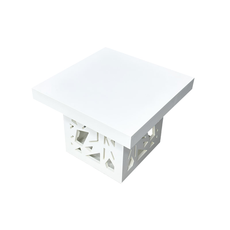 F-CS142-WH Ollie side table with white top and mashrabiya pattern base