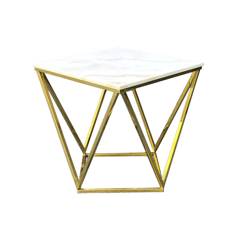 F-CS148-GD Wexford geometric side table with white marble top and gold metal frame
