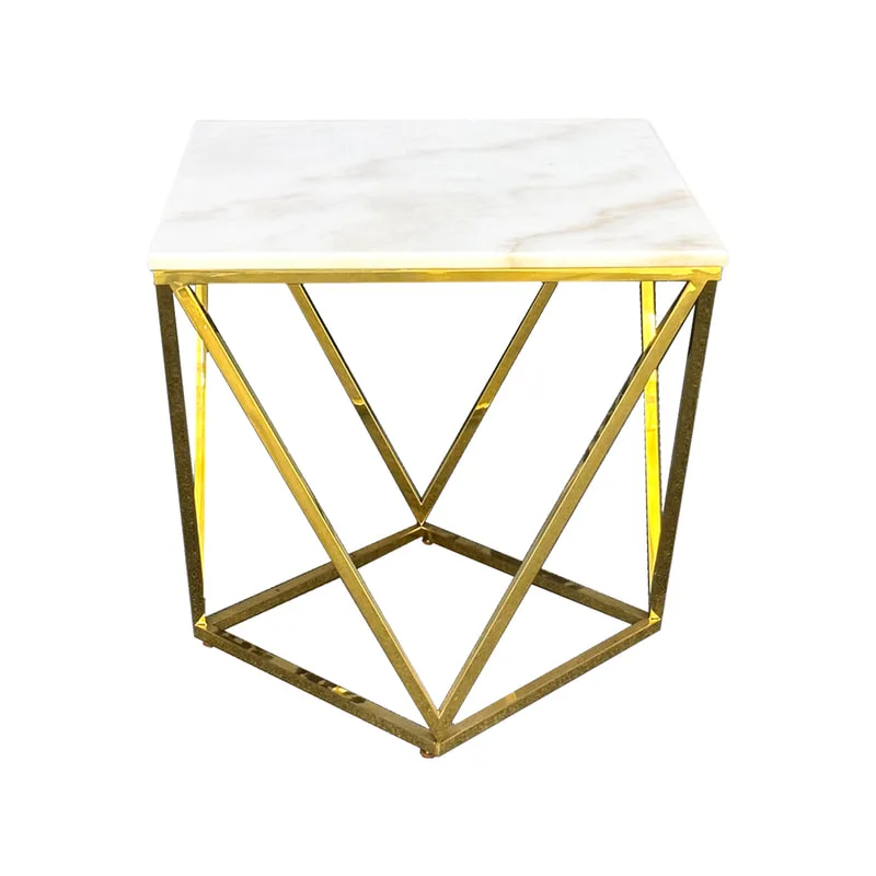 F-CS148-GD Wexford geometric side table with white marble top and gold metal frame