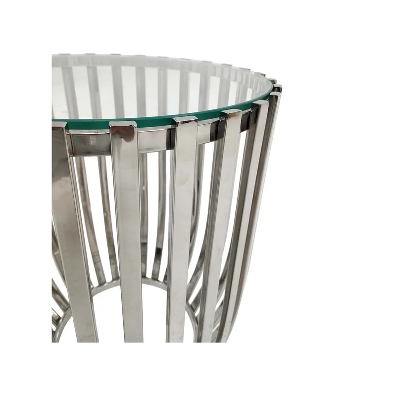 F-CS183-SI Avila side table in silver with a clear glass top