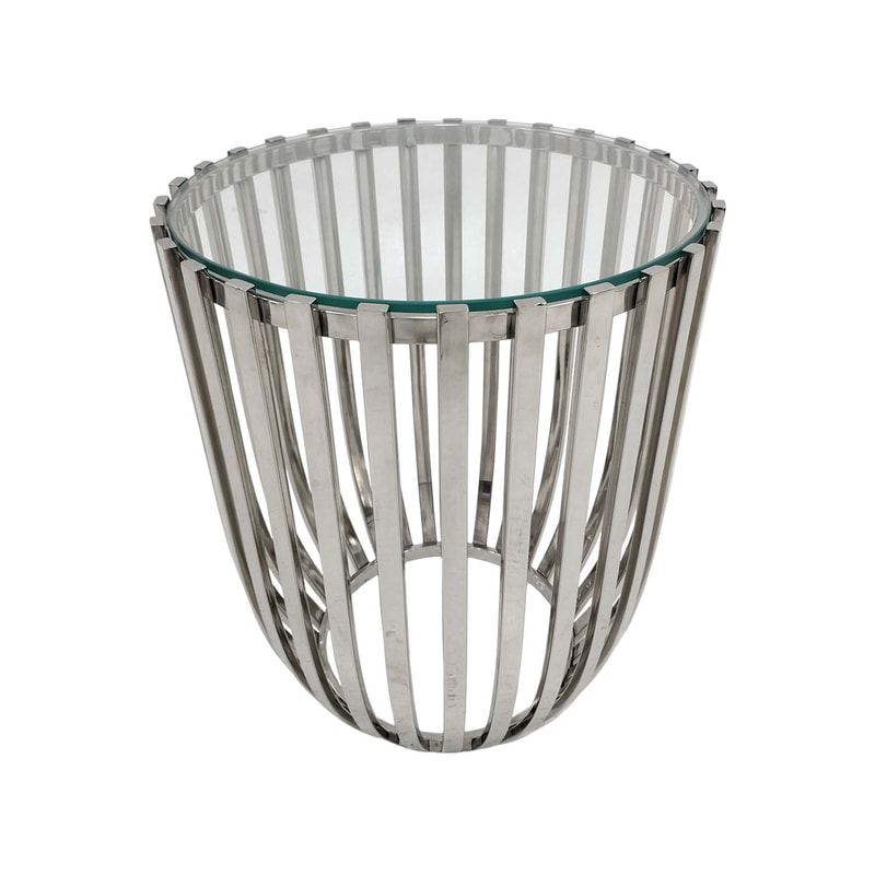 F-CS183-SI Avila side table in silver with a clear glass top