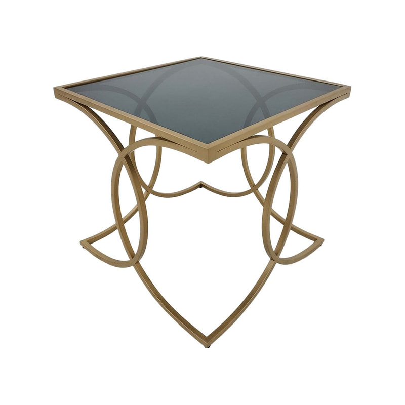 F-CS186-CG Tora side table with black glass top and champagne gold plated frame 
