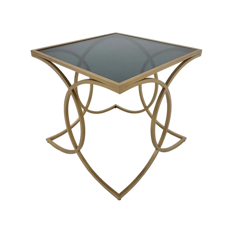 F-CS186-CG Tora side table with black glass top and champagne gold plated frame 