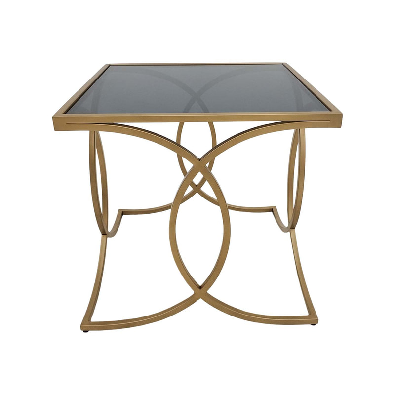 F-CS186-CG Tora side table with black glass top and champagne gold plated frame 