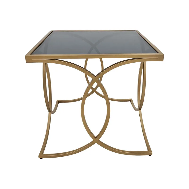 F-CS186-CG Tora side table with black glass top and champagne gold plated frame 