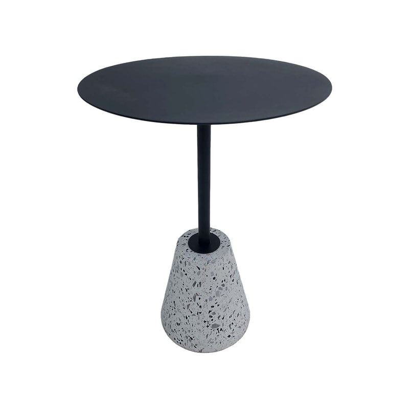 F-CS189-BW Divia side table round with stone base and black metal top 
