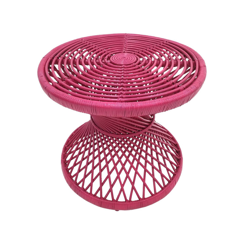 F-CS204-HP Peacock side table with hot pink cane frame 