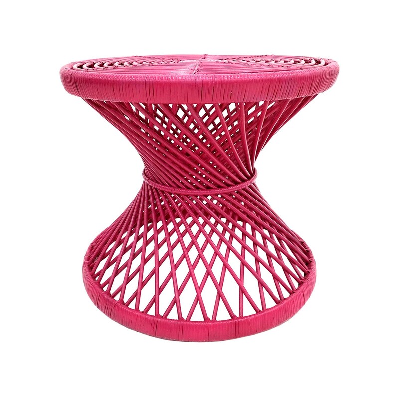F-CS204-HP Peacock side table with hot pink cane frame 