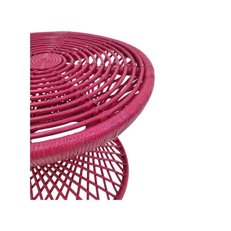 F-CS204-HP Peacock side table with hot pink cane frame 