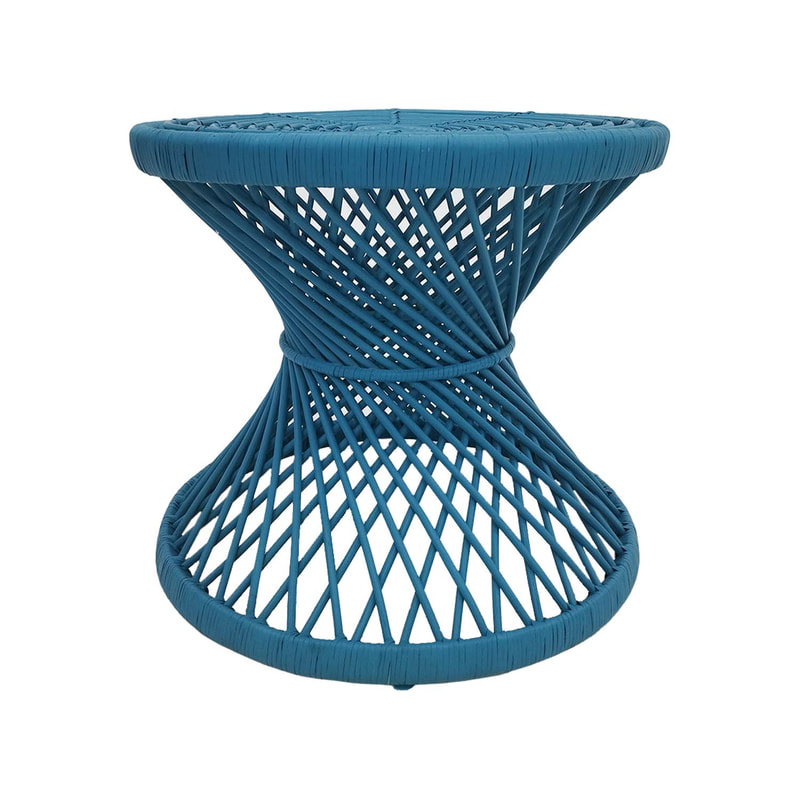 F-CS204-TQ Peacock side table with turquoise cane frame 
