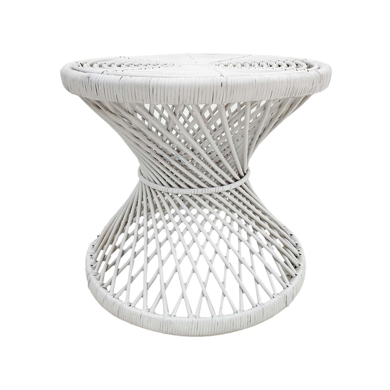 F-CS204-WH Peacock side table with white cane frame