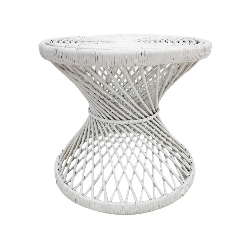 F-CS204-WH Peacock side table with white cane frame