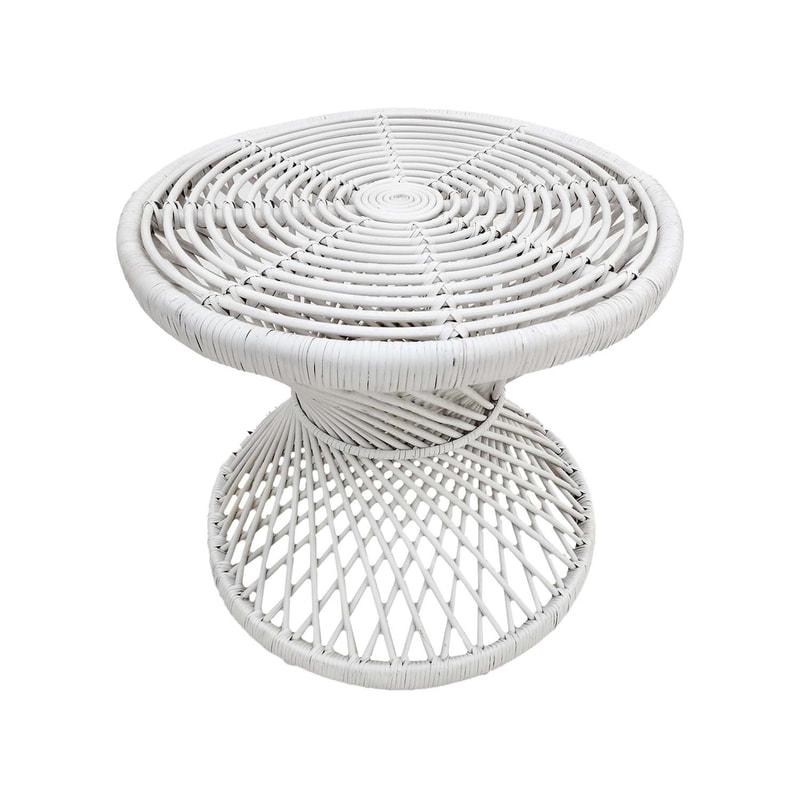 F-CS204-WH Peacock side table with white cane frame