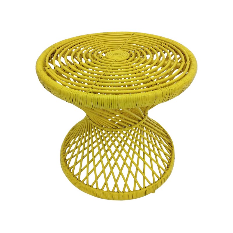 F-CS204-YL Peacock side table with yellow cane frame 