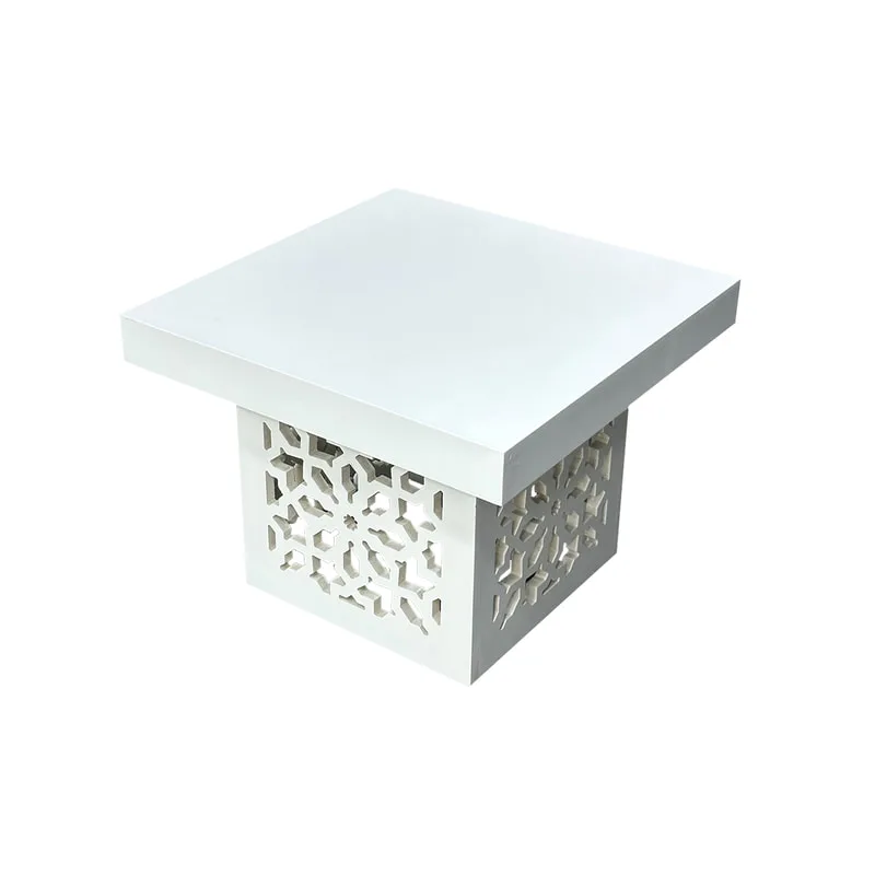 F-CS217-WH Marah square side table in white with mashrabiya pattern frame