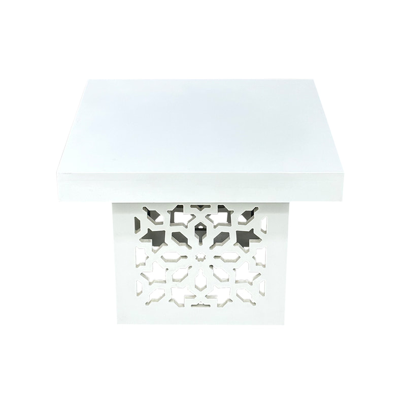 F-CS217-WH Marah square side table in white with mashrabiya pattern frame