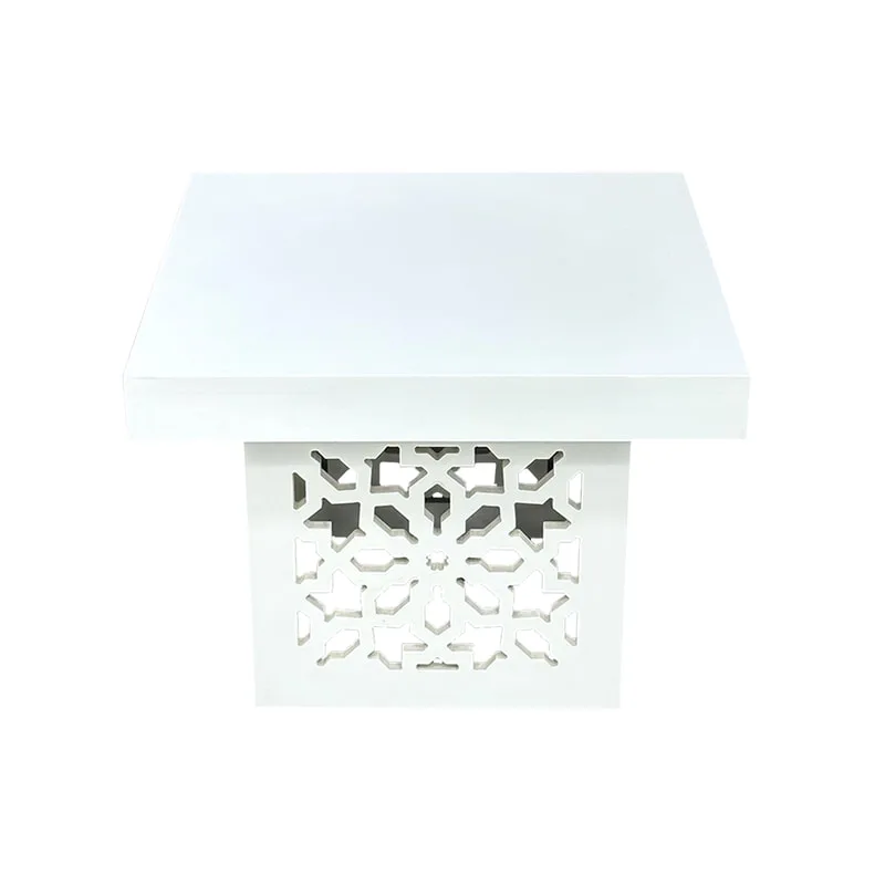 F-CS217-WH Marah square side table in white with mashrabiya pattern frame