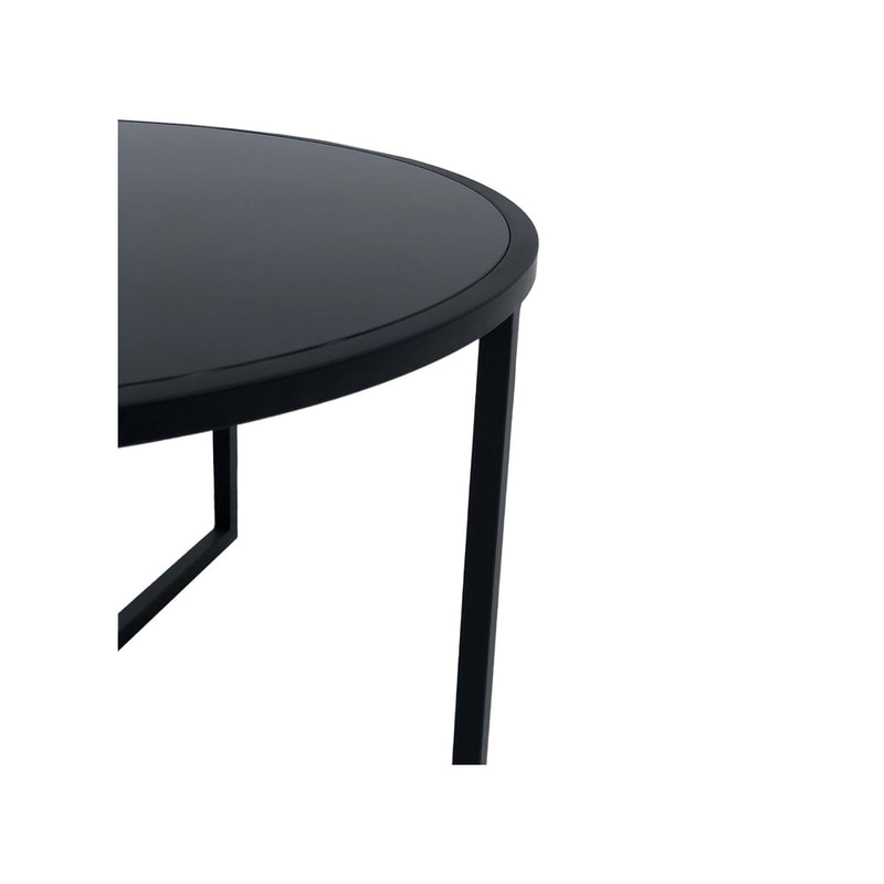 F-CT107-BL Enzo round coffee table with black glass top and black metal frame