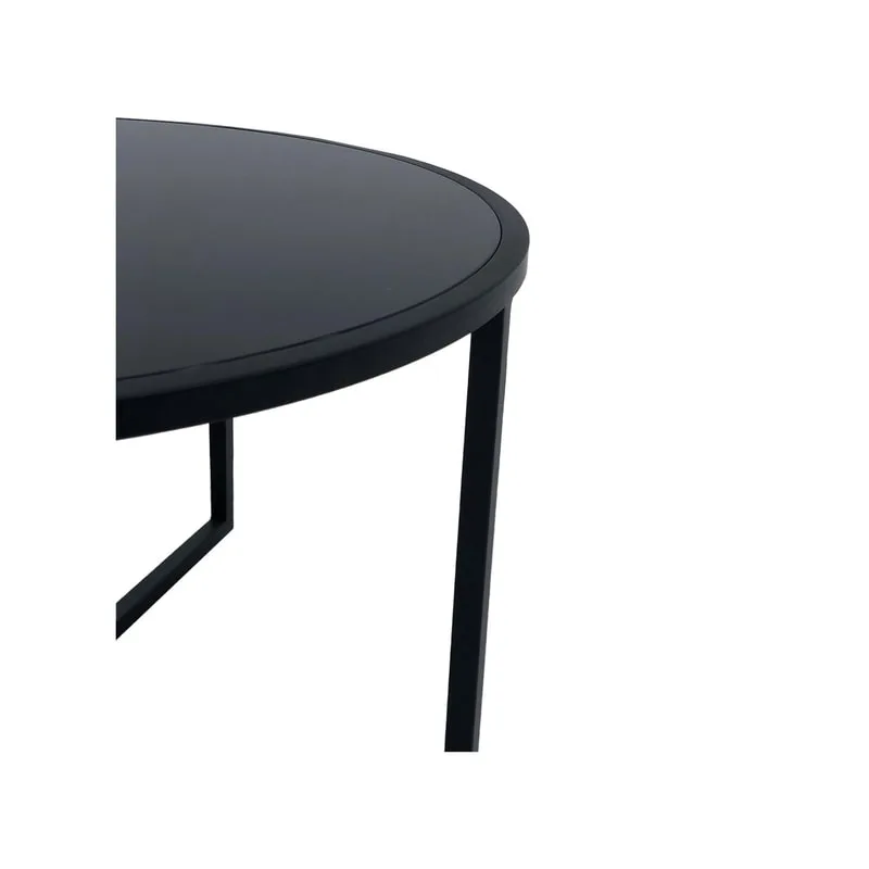 F-CT107-BL Enzo round coffee table with black glass top and black metal frame