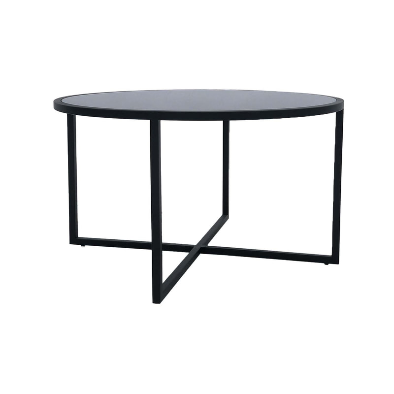 F-CT107-BL Enzo round coffee table with black glass top and black metal frame