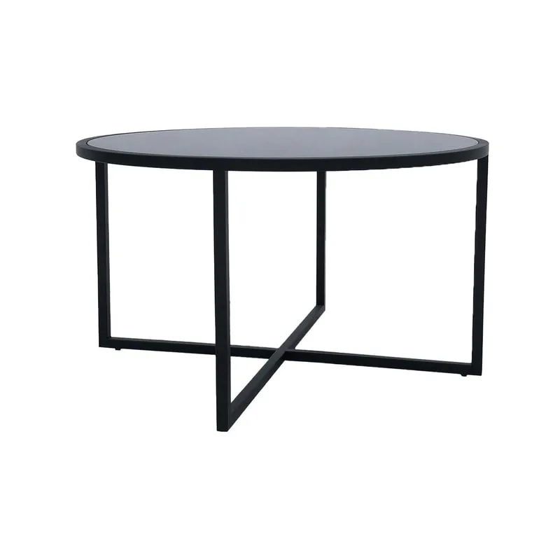 F-CT107-BL Enzo round coffee table with black glass top and black metal frame