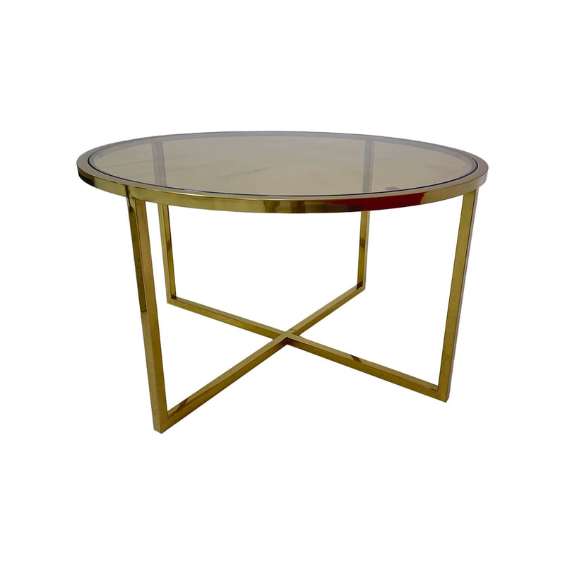 F-CT107-CG Enzo round coffee table with champagne gold mirrored glass top and champagne gold plated frame